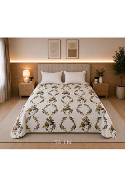 Şahinhome 100% Cotton Brown Floral Double Pique 200 X 235 cm