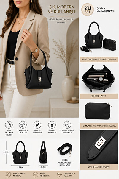 Arenmc store Women's Shoulder Bag Set of 2 with Hand and Crossbody Straps, Zi...