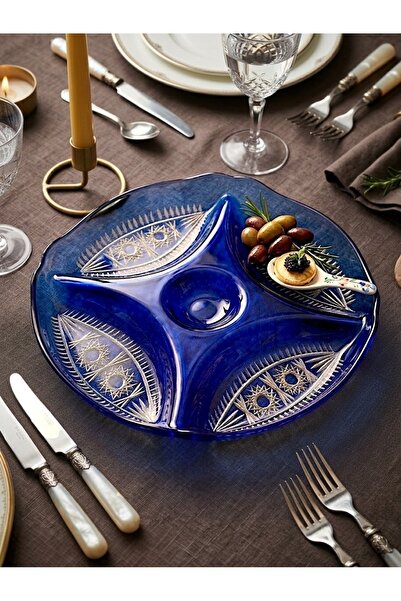 AYZ HOME Premium Handmade Cut Crystal 4-Compartment Presentation Plate Snack ...