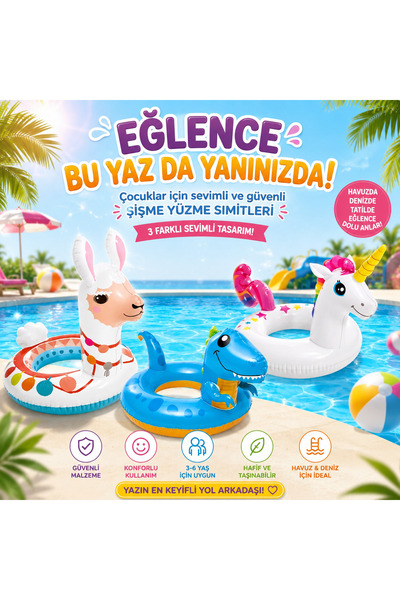 Genel Markalar Melek Kırtasiye İntex Sevimli Hayvan Figürlü Çocuk Yüzme Simid...