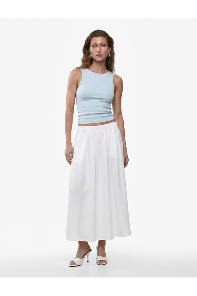 Koton Linen Look Loose Fit Flared Skirt with Elastic Waist