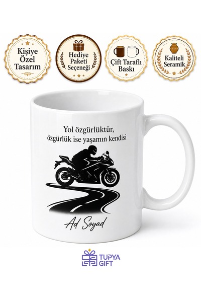 Tupya Gift Motor Silüetli Kişiye Özel Baskılı Kupa Bardak Motorcu Hediye