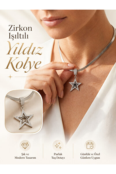 Nior lifestyle Modern Star Figured Necklace - Silver Color Zircon Stone Elega...