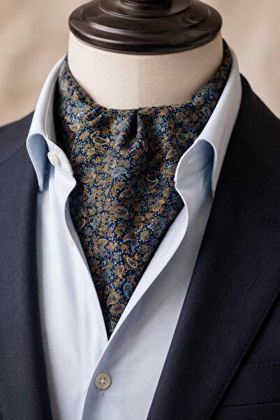 Kravatkolik Tukuaz Orange Shawl Pattern Italian Silk Ascot Tie Sac136