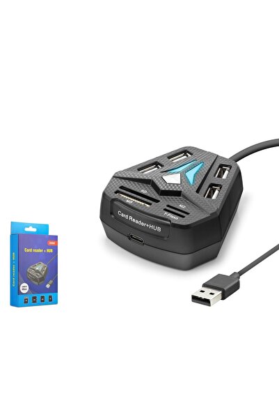 Genel Markalar A068B USB Combo Hub Kart Okuyucu 8 Port 480 Mbps 60 cm Siyah