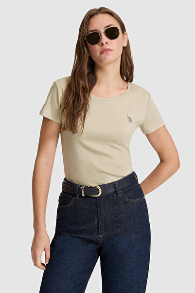 U.S. Polo Assn. Kadın Açık Haki Bisiklet Yaka Basic Tişört 50324899-VR183