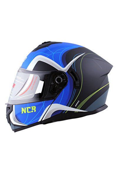 NCR KASK ÇENE AÇILIR VİZÖRLÜ 166 ECE BELGELİ-MAT MAVİ GRAFİK