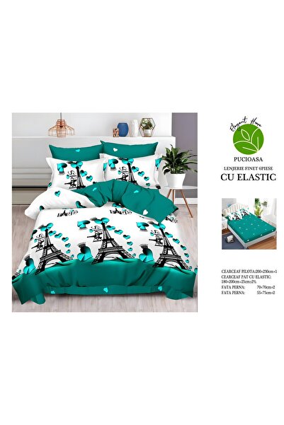 naniland.ro Lenjerie de Pat Bumbac Satinat 2 Persoane 6 Piese cu Elastic 180x...