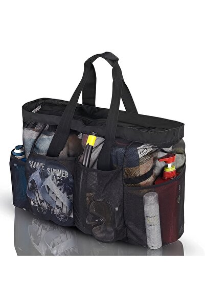 Choice Black 1pc Extra Large Mesh Beach Bag, Breathable Mesh Tote With Zipper...