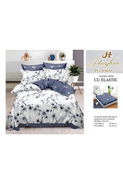 naniland.ro Lenjerie de Pat Bumbac Satinat 2 Persoane 6 Piese cu Elastic 180x...