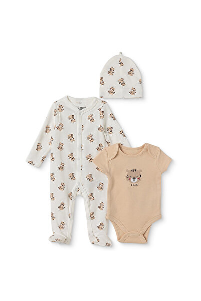 ebebek Hello Baby HelloBaby Erkek Bebek Tulum-Body-Şapka Hayvan Baskılı Çıtçı...