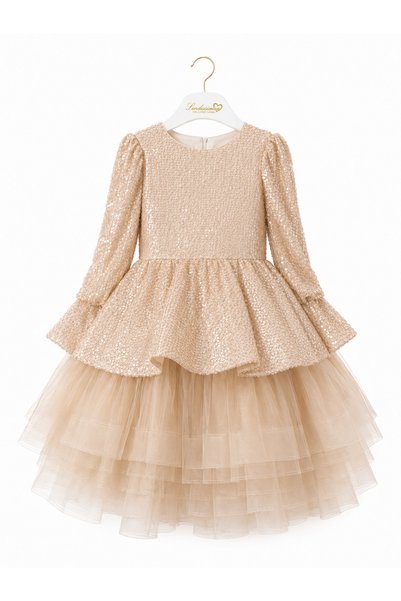 Lindissima Truvakar Sleeve, Voluminous Layered Tulle Skirt, Girls' Evening Dress, Ages 2-16