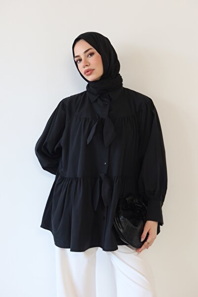 QUWİQ Women's Front Bow Detailed Hijab Shirt
