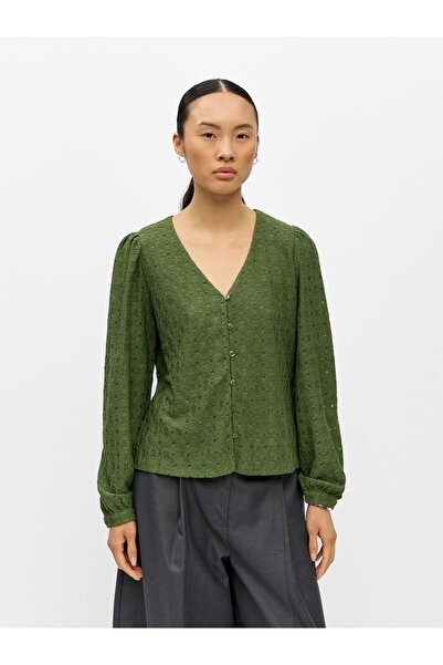 Object Bluse V-Ausschnitt Puffärmel