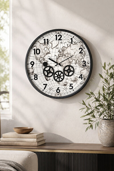 Muyika Design Çarklı Duvar Saati 47 cm Metal Kasa MUYİKA Hareketli Mekanik İs...