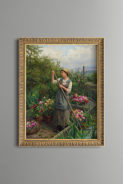 epiqart Picking Flowers Along the River - Vintage Patterned Painting - Fine M...