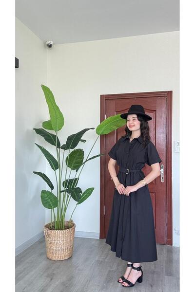 modadagiyim Short Sleeve Buttoned Belted Maxi Length Shirt Collar Very Stylis...