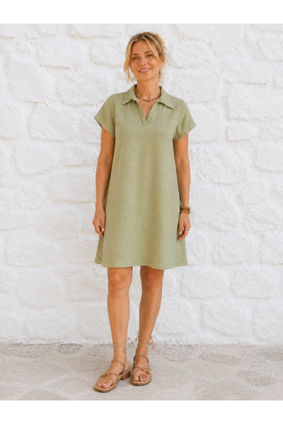 B&T MODA Muslin Polo Collar Short Sleeve Wear-Go Dress