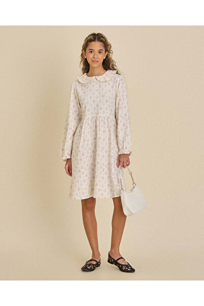 REDTAG Senior Girls White Floral Cord Peter Pan Dress