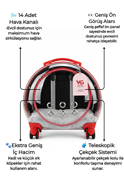 VİGİ STORE VG Premium XL Çekçekli Kedi Taşıma Valizi | Şeffaf Astronot Kedi &...