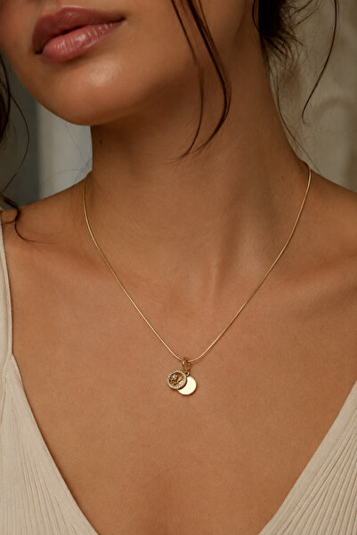Balenbi Jewelry Women's Double Medallion with Stone Moon and Star Figures Gol...