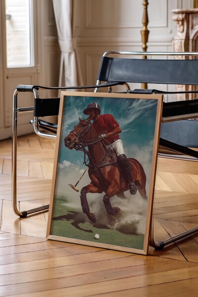 Postifull Polo Player Poster, Wooden Framed Poster, Old Money Series, No:113214