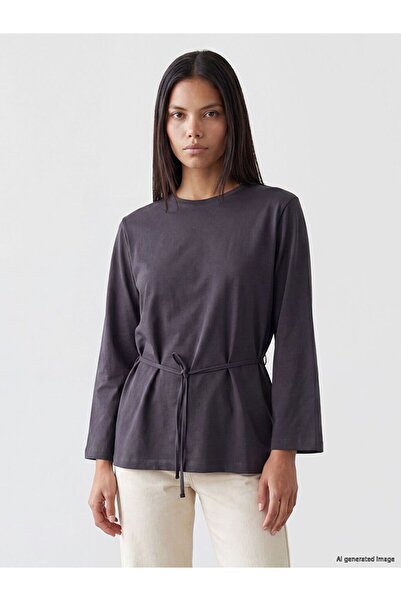 LC Waikiki Lcw Modest Anthracite Crew Neck Belted Women's Tunic