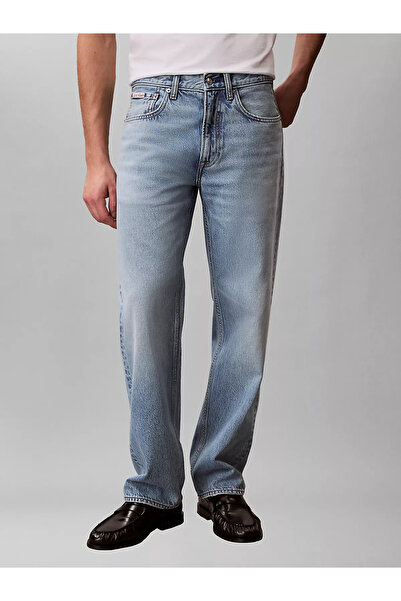 Calvin Klein Erkek Straight Fit Normal Bel Geniş Paça Pamuklu Denim Mavi Jeans