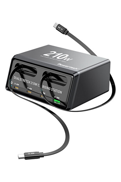 POWERTECH σταθμός φόρτισης PT-1623, USB/3x USB-C/2x USB-C καλώδια, GaN, 160W,...