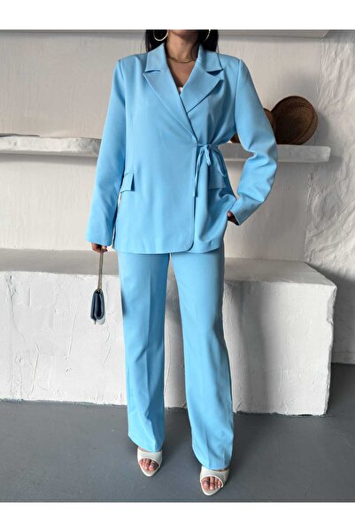 MYGİYİMİSTANBUL Blazer, jachetă, pantaloni largi, costum, cu o centură lată d...