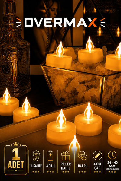 OVERMAX Premium LED Tealight Mum – Sıcak Beyaz Işık | Gerçek Mum Görünümü | 1...