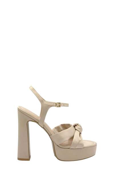 Moulin Shoes Beige Satin Strappy Platform Heeled Women's Shoes