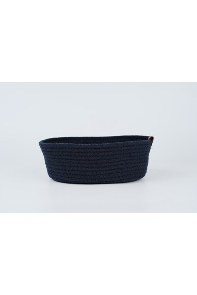Fabrix Home 3-Piece Cotton Knitted Oval Basket Set Navy Blue Decorative Organizer Basket