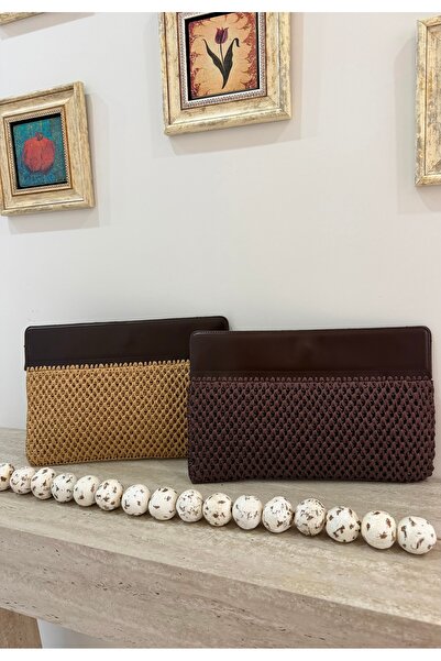 El örgüsü Clutch çanta (hasır renk )