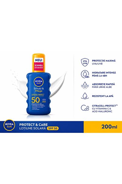 NIVEA Αντηλιακή Κρέμα SPF 50, Αδιάβροχη, Γρήγορης Απορρόφησης, 200 ml