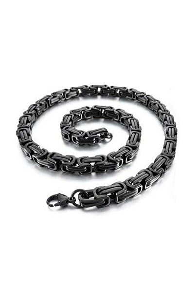 THE Steel Black Color Steel Men's Necklace Byzantine Chain Model