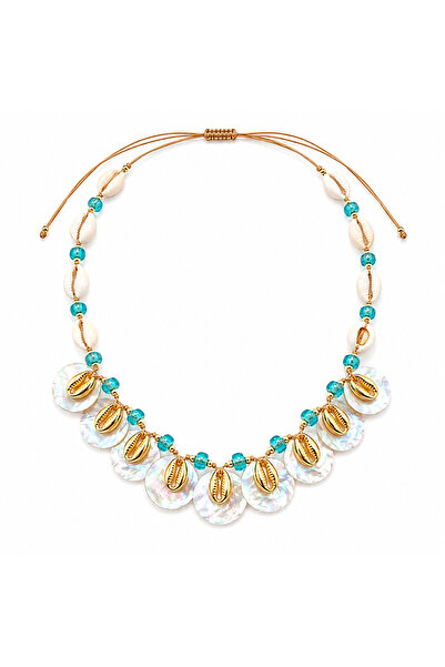 Venus Design Sea Shell Blue Bead Elevator Necklace