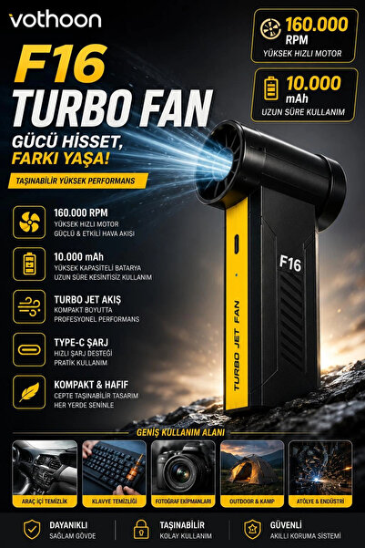 Vothoon F16 Turbo Jet Fan 160.000RPM Motorlu Elektrikli Hava Kompresörü Taşın...