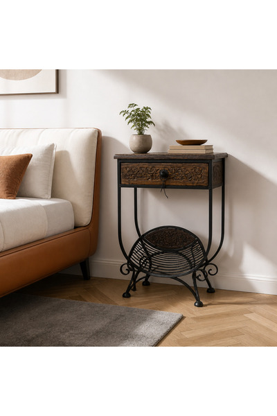 Lorena Home Decor Ahşap Komodin ( tek çekmeceli)