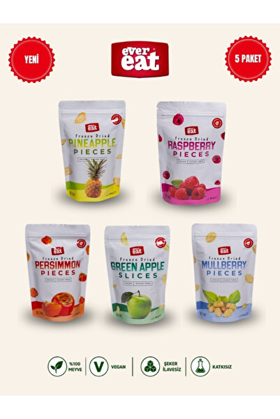 EverEat 5'li Çıtır Meyve Cipsi Seti Freeze Dry Ananas Frambuaz Hurma Elma Dut...