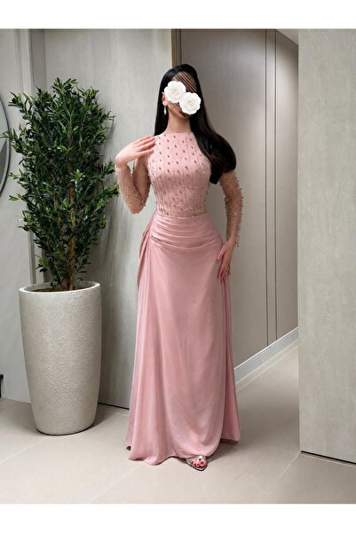 Mar style High Neck Maxi Dress with Heavy Beading Top Evening Gown