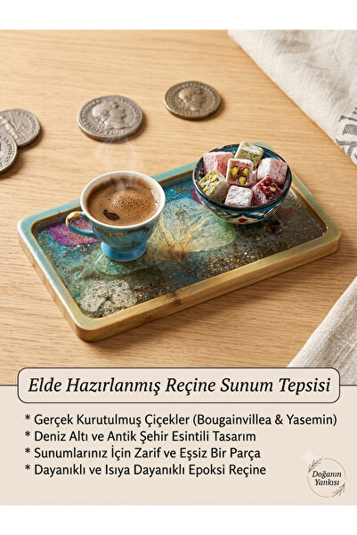 NAARA DESING El Yapımı Epoksi Tepsi – Gerçek Çiçekli, Doğal ve Otantik Dekora...