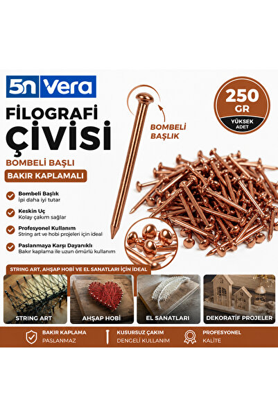 5NVERA 5N VERA Bombeli Başlıklı Filografi Çivisi 250 Gram | Bakır Kaplamalı S...