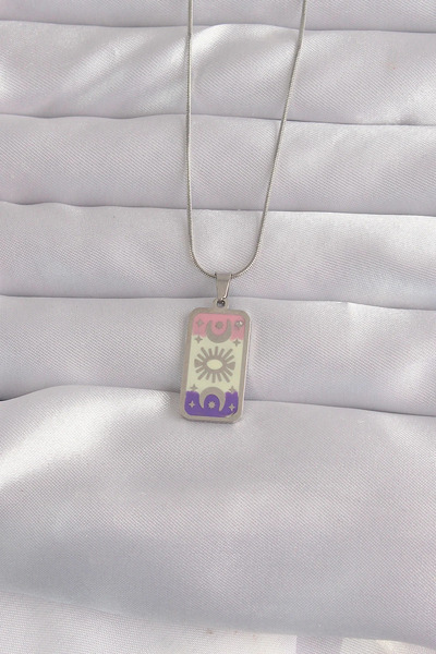 Marsilyan 316L Steel Silver Color Mixed Enamel Moon Figure Tarot Pendant Elk-...
