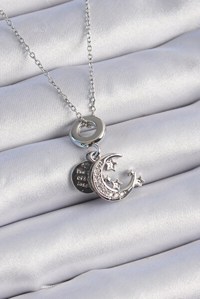 Marsilyan 316L Steel Silver Color Zircon Stone Moon Star Figure Charm Model W...