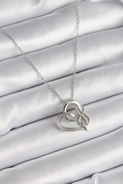 Marsilyan 316L Steel Silver Color Chain Zircon Stone Detailed Heart Model Inf...