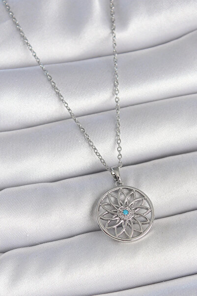 Marsilyan 316L Steel Silver Color Chain Blue Stone Lotus Model Women's Neckla...