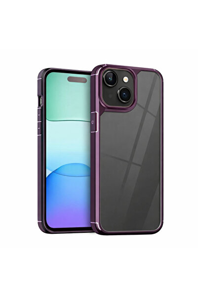 ZetGSM Husă Color Shock pentru iPhone 15, transparentă, cu margini bordo.