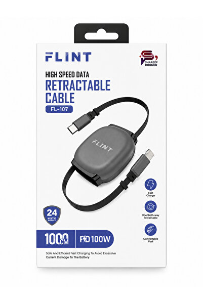 FLINT FL-107 Retractable USB-C to USB-C Cable - Tangle-Free Fast Charging for...