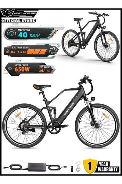 Wind Horse دراجة كهربائية بمحرك 650 واط، بطارية 36 فولت 15.6 أمبير، سرعة 40 ك...